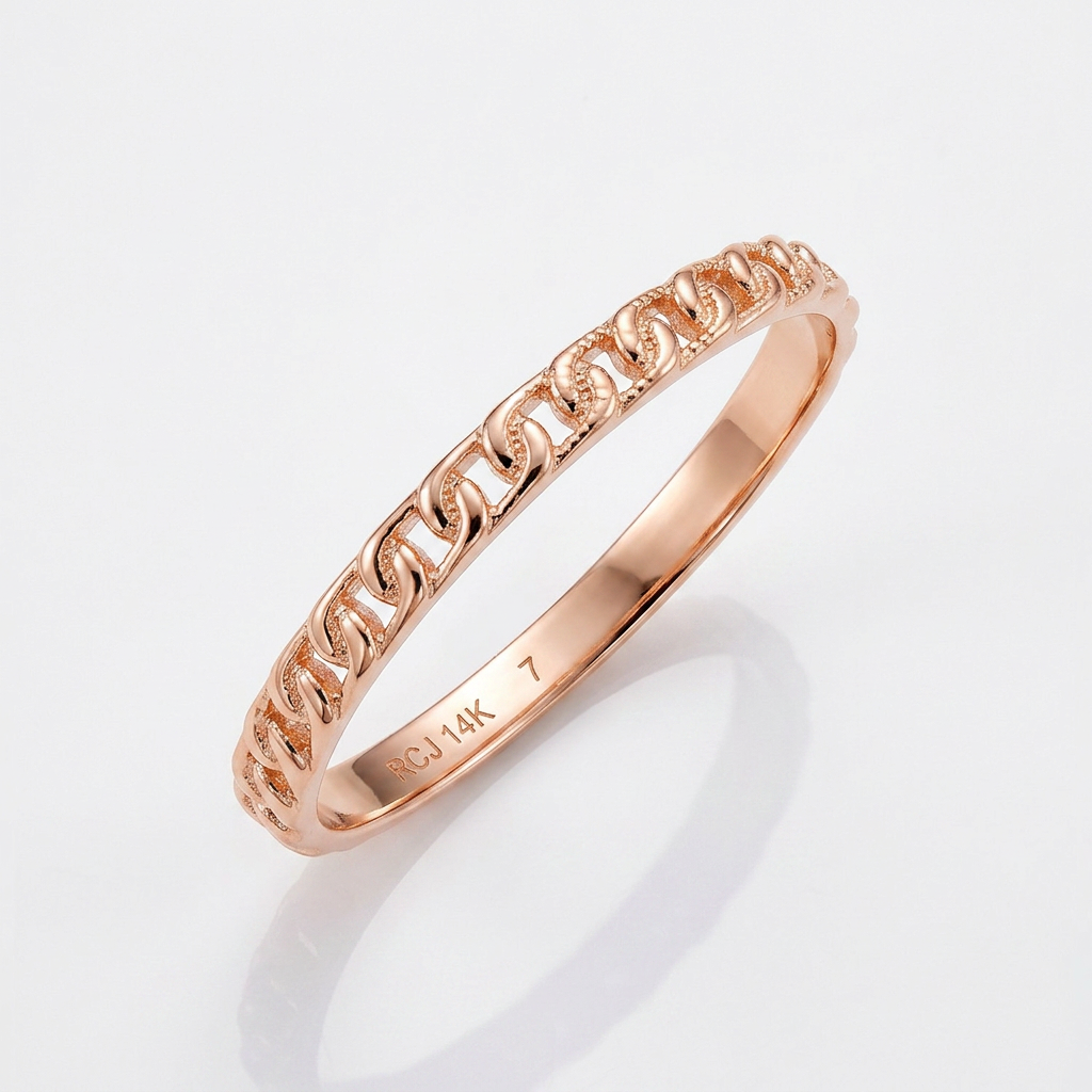 14k rose gold ring with bead texture, size 7, by Avera Group, view 2