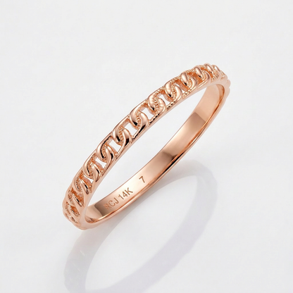 14k rose gold ring with bead texture, size 7, by Avera Group, view 3