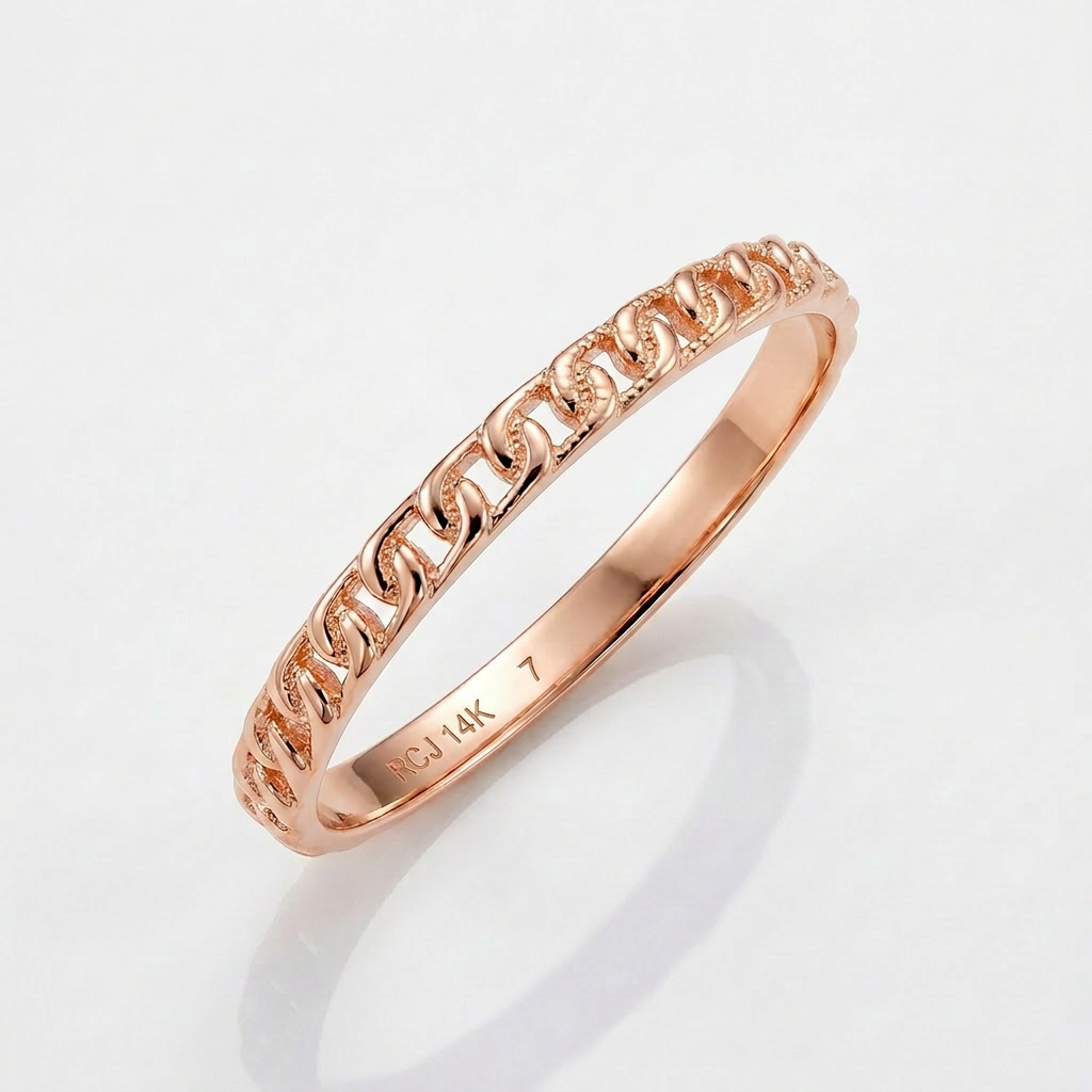14k rose gold ring with bead texture, size 7, by Avera Group, view 4