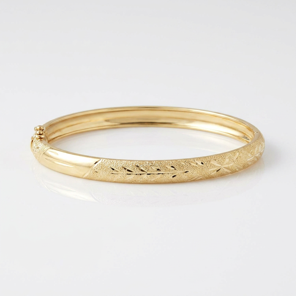 10k Yellow Gold Dome Children's Diamond Cut Florentine Bangle, Avera Group, view 3