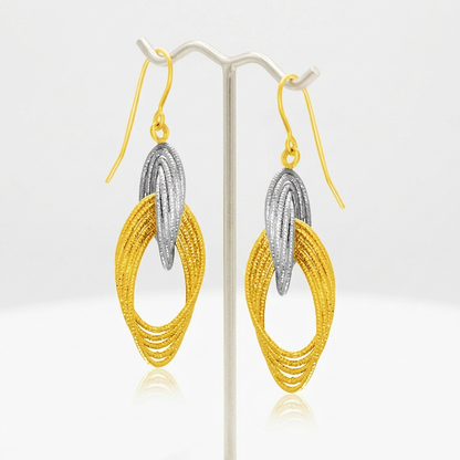 14k two-tone gold interlaced multiple row earrings by Avera Group, view 2