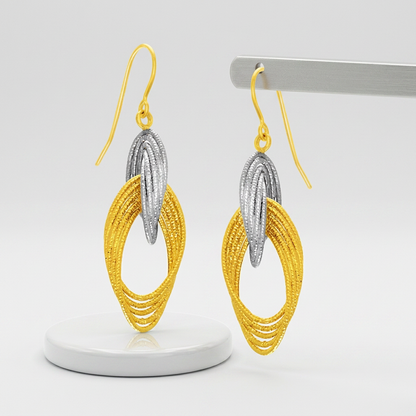 14k two-tone gold interlaced multiple row earrings by Avera Group, view 3