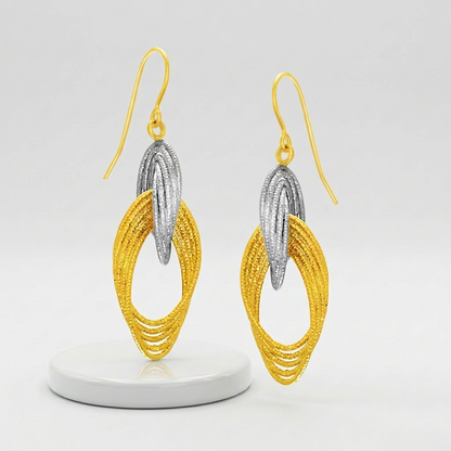 14k two-tone gold interlaced multiple row earrings by Avera Group, view 4