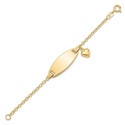 14k yellow gold children's cable chain ID bracelet with heart accent by Avera Group, view 2