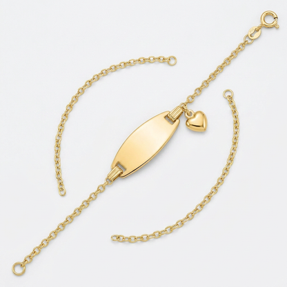 14k yellow gold children's cable chain ID bracelet with heart accent by Avera Group, view 3