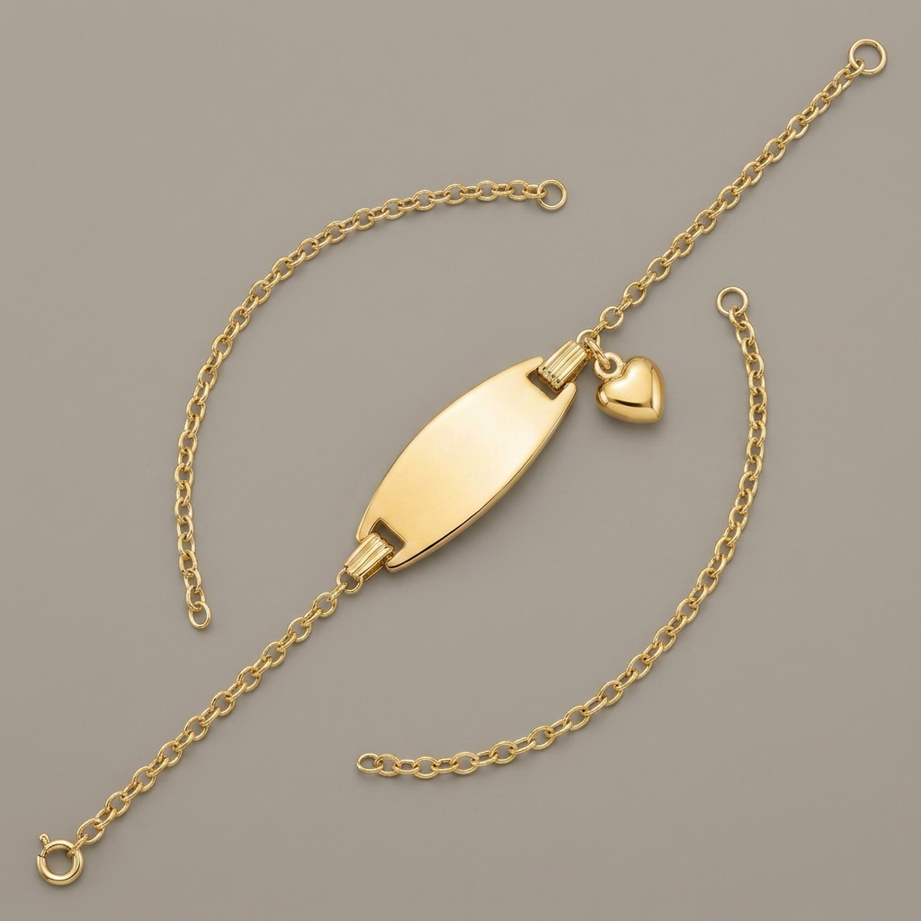 14k yellow gold children's cable chain ID bracelet with heart accent by Avera Group, view 4