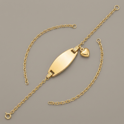 14k yellow gold children's cable chain ID bracelet with heart accent by Avera Group, view 4