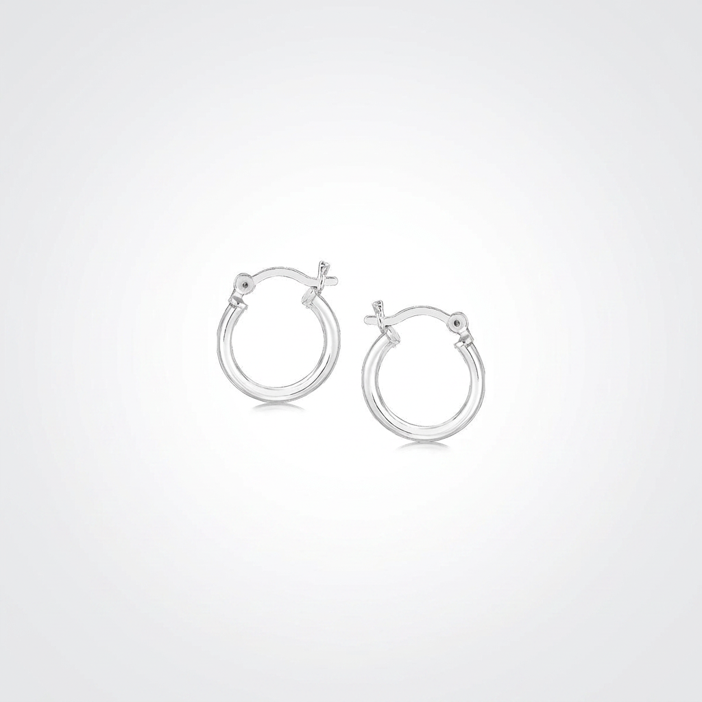 Sterling Silver Rhodium Plated Thin and Small Polished Hoop Earrings (10mm) by Avera Group