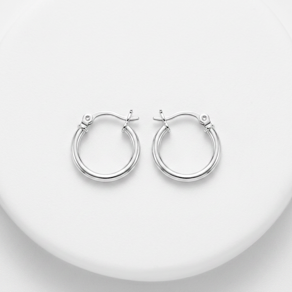 Sterling Silver Rhodium Plated Thin and Small Polished Hoop Earrings (10mm) by Avera Group