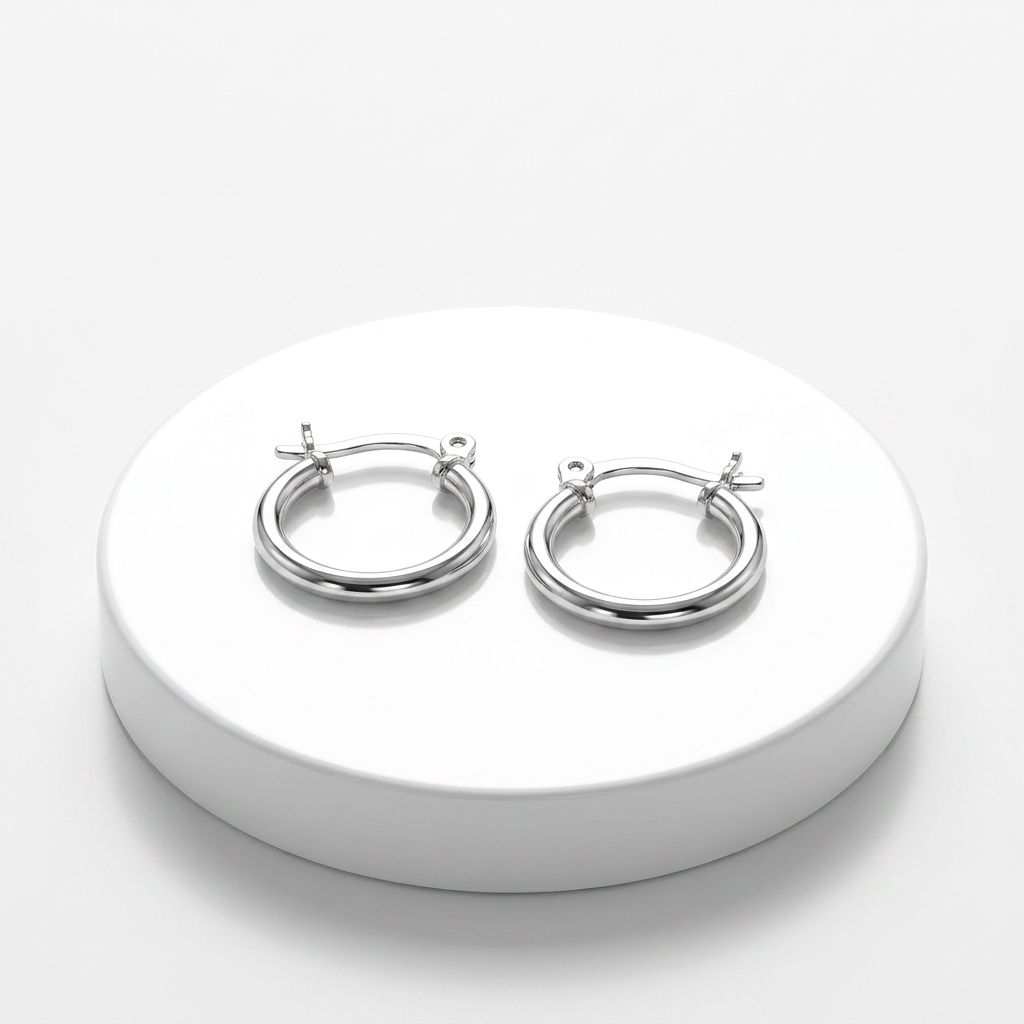 Sterling Silver Rhodium Plated Thin and Small Polished Hoop Earrings (10mm) by Avera Group