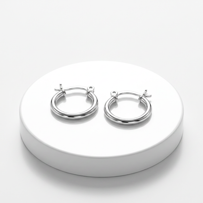 Sterling Silver Rhodium Plated Thin and Small Polished Hoop Earrings (10mm) by Avera Group
