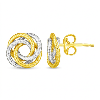 14k two-tone gold love knot earrings by Avera Group, view 4