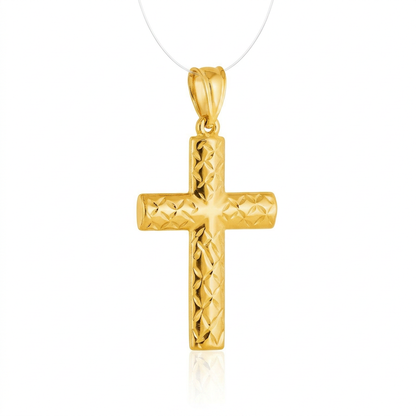 14k yellow gold reversible textured cross pendant, Avera Group, view 2