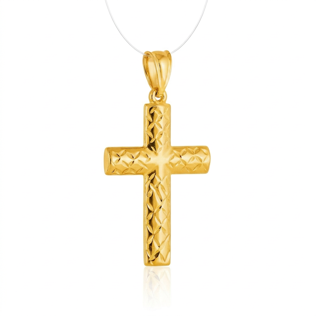 14k yellow gold reversible textured cross pendant, Avera Group, view 3