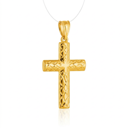 14k yellow gold reversible textured cross pendant, Avera Group, view 3