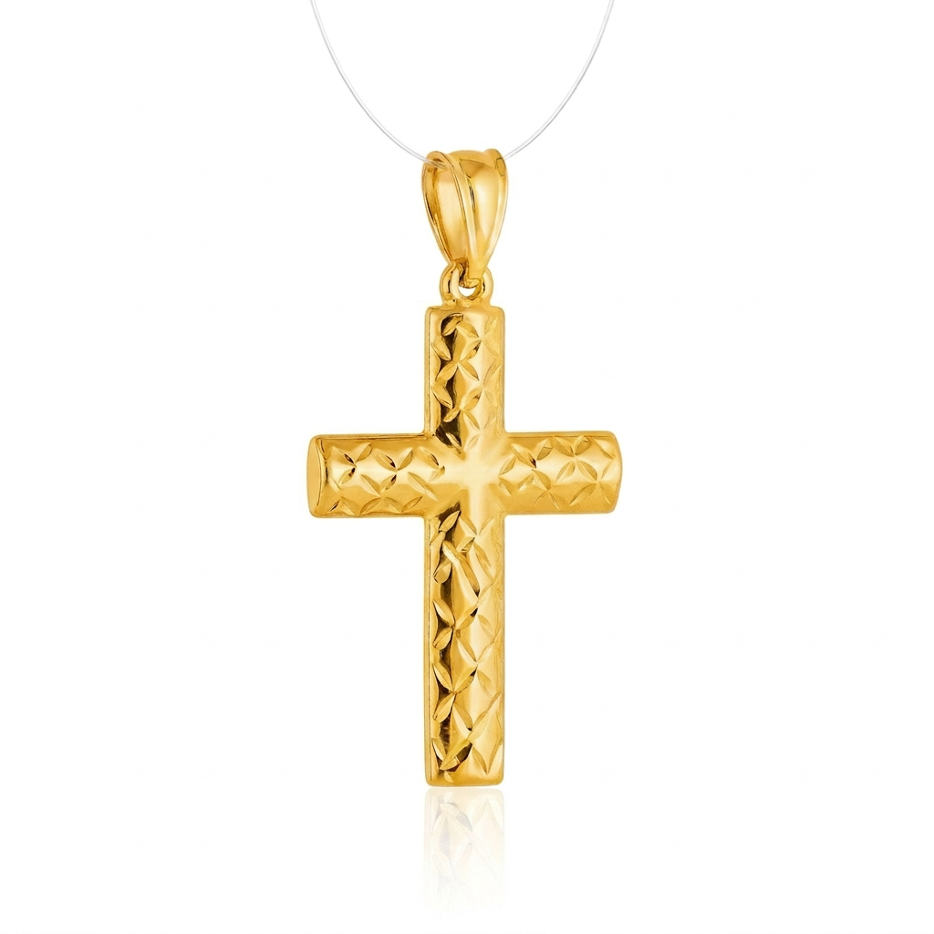 14k yellow gold reversible textured cross pendant, Avera Group, view 4
