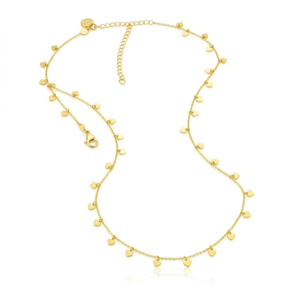 14k yellow gold necklace with dangling hearts, Avera Group, view 2