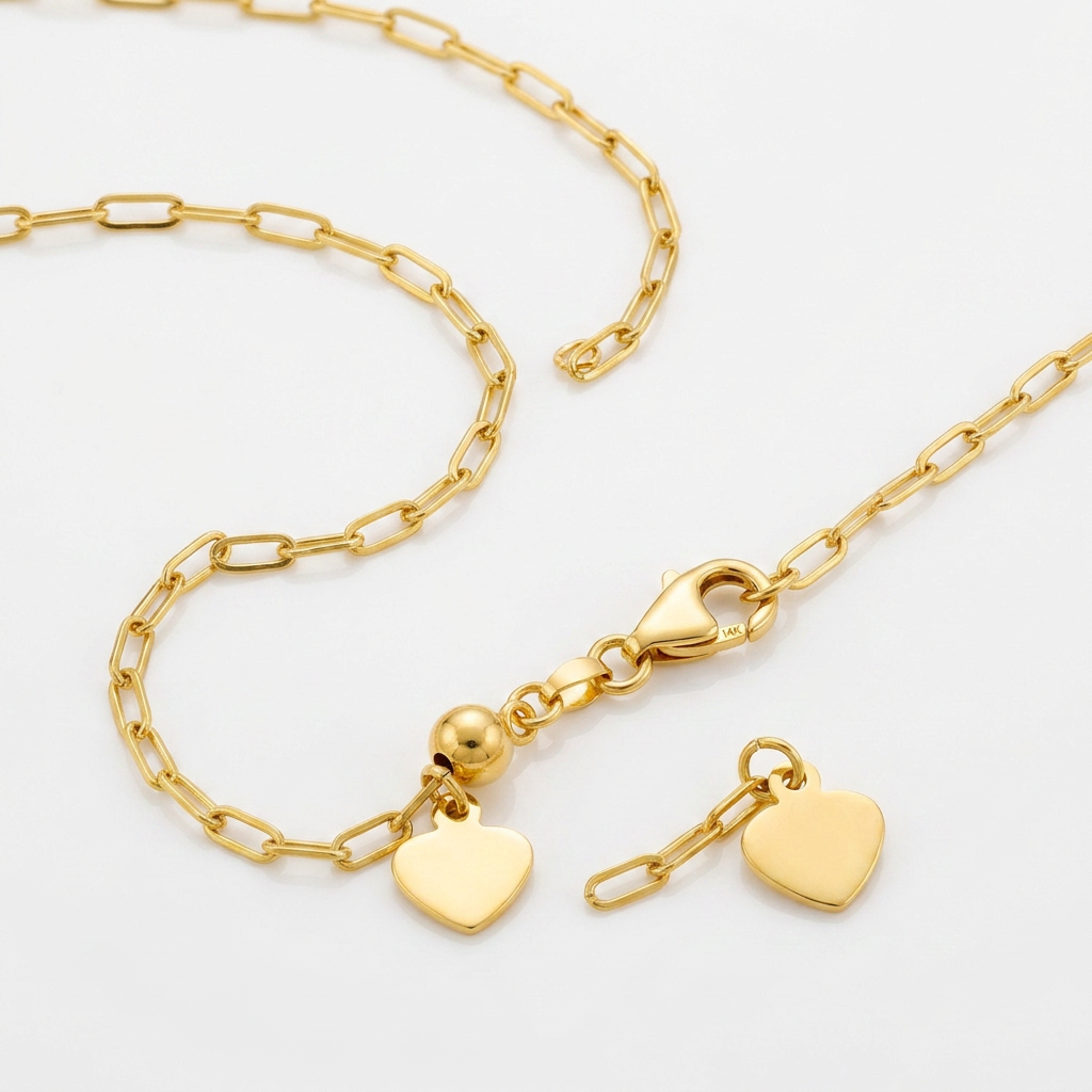 14k yellow gold adjustable paperclip chain 1.5mm, Avera Group, view 4