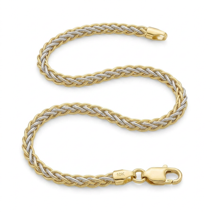 Two-Toned Fine Wheat Chain Bracelet in 10k Yellow and White Gold by Avera Group