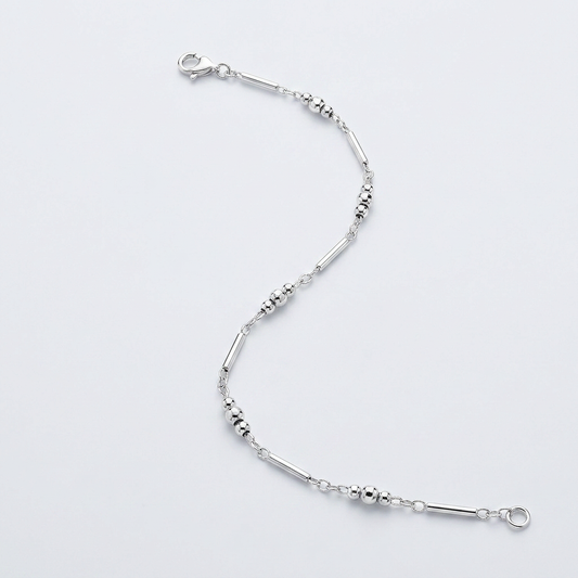 Sterling Silver Anklet with Polished Bars and Beads by Avera Group