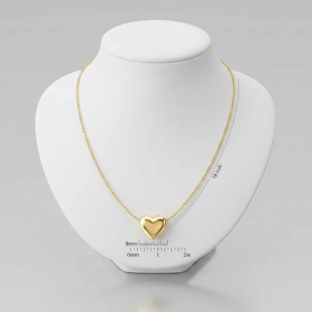 14k yellow gold chain necklace with sliding puffed heart charm, Avera Group, view 2