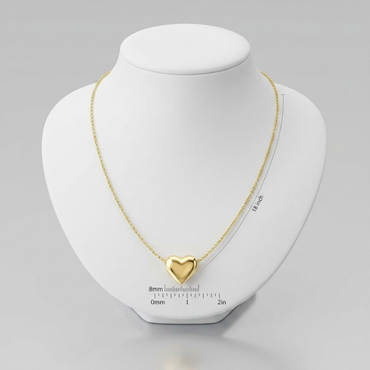 14k yellow gold chain necklace with sliding puffed heart charm, Avera Group, view 2