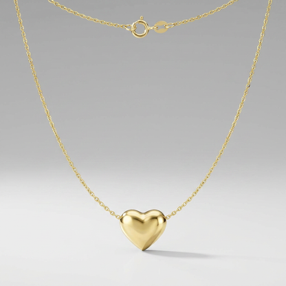 14k yellow gold chain necklace with sliding puffed heart charm, Avera Group, view 3