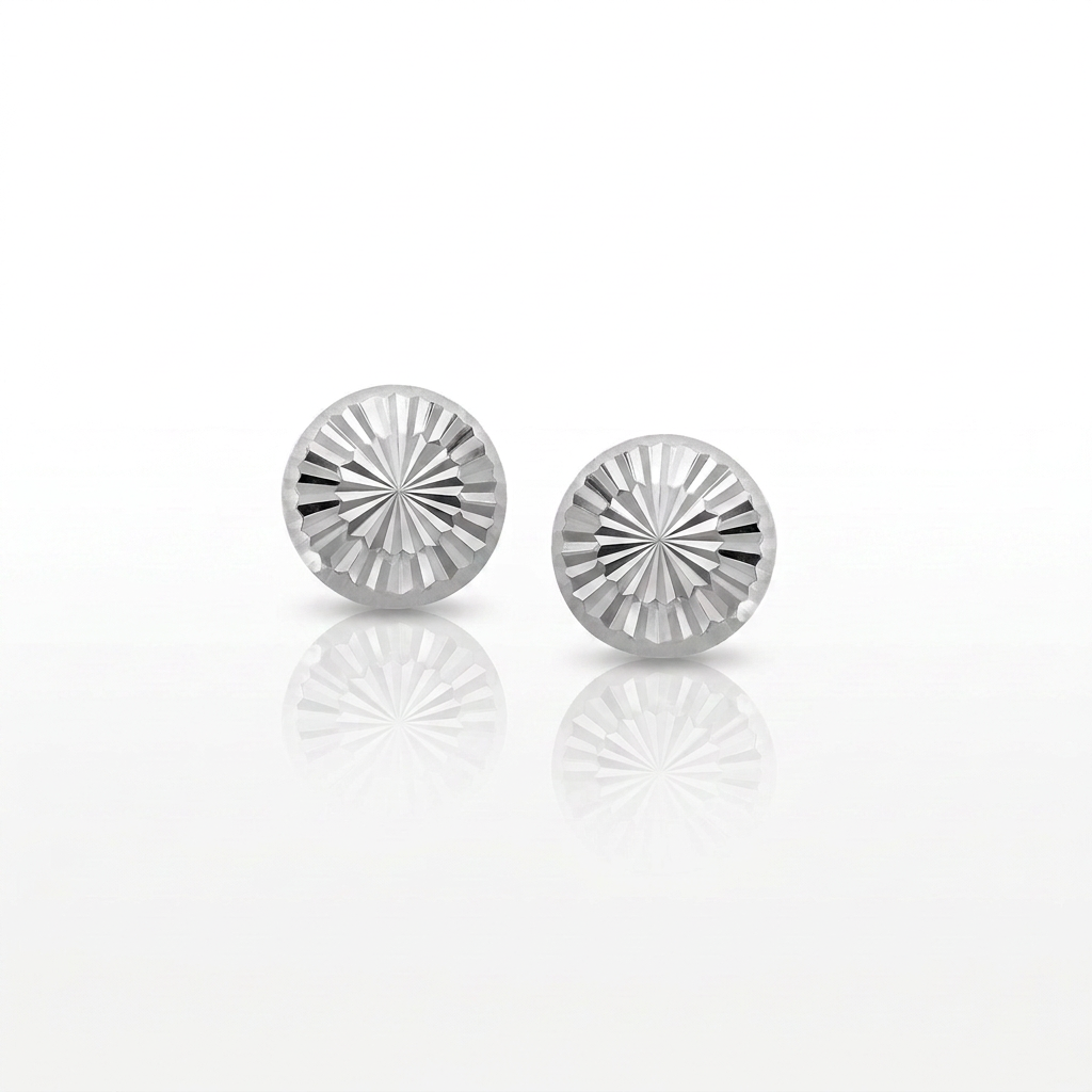 14k white gold textured flat stud earrings by Avera Group, view 3