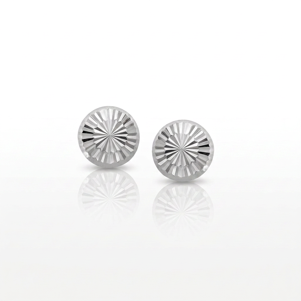 14k white gold textured flat stud earrings by Avera Group, view 4