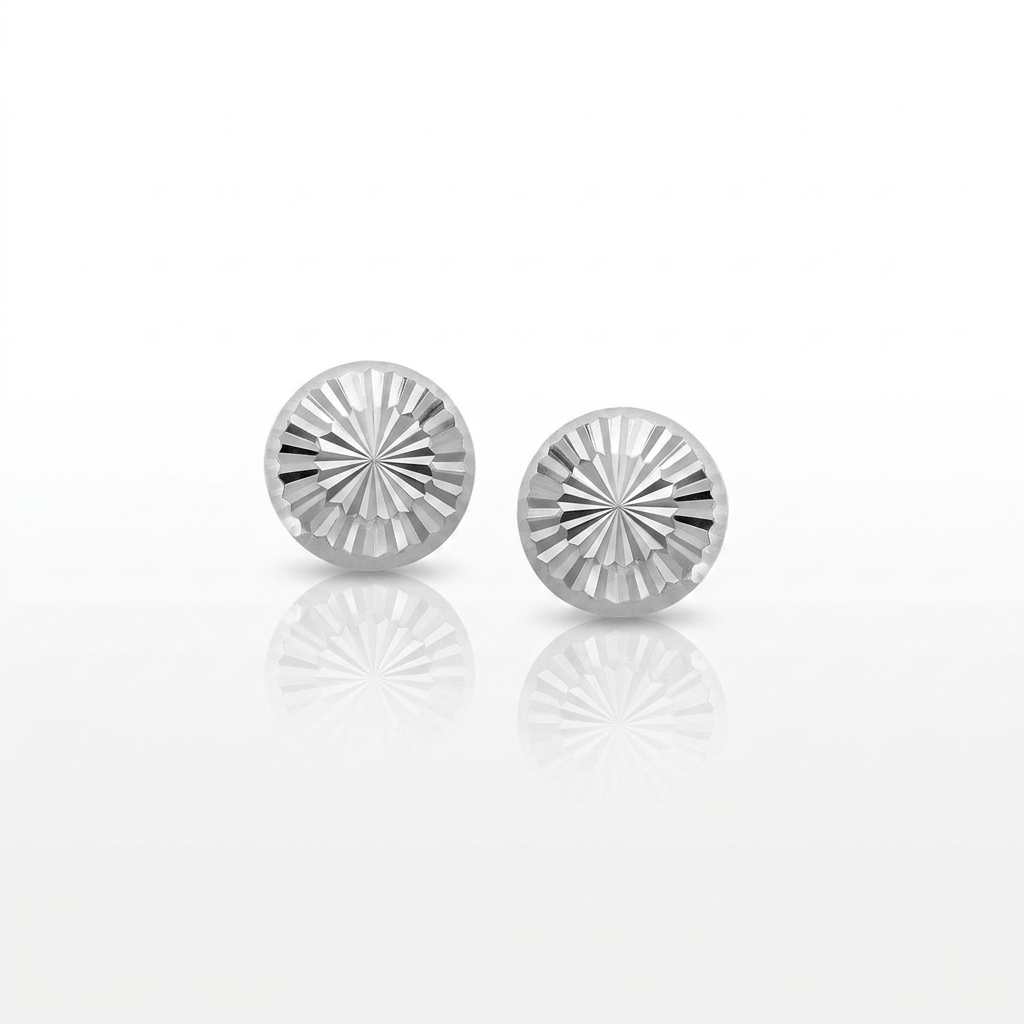 14k white gold textured flat stud earrings by Avera Group, view 2
