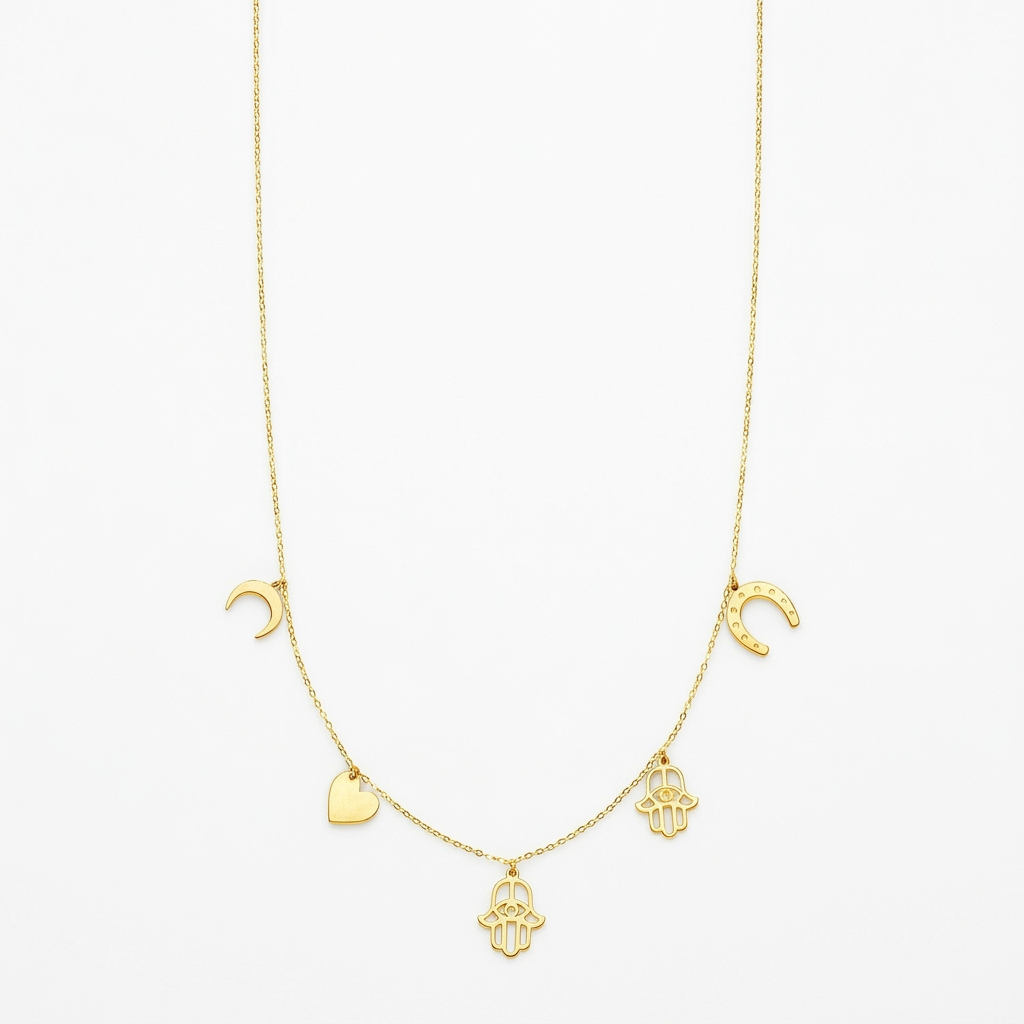 14k yellow gold necklace with polished charms, Avera Group, view 2