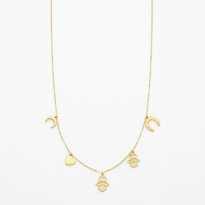 14k yellow gold necklace with polished charms, Avera Group, view 2