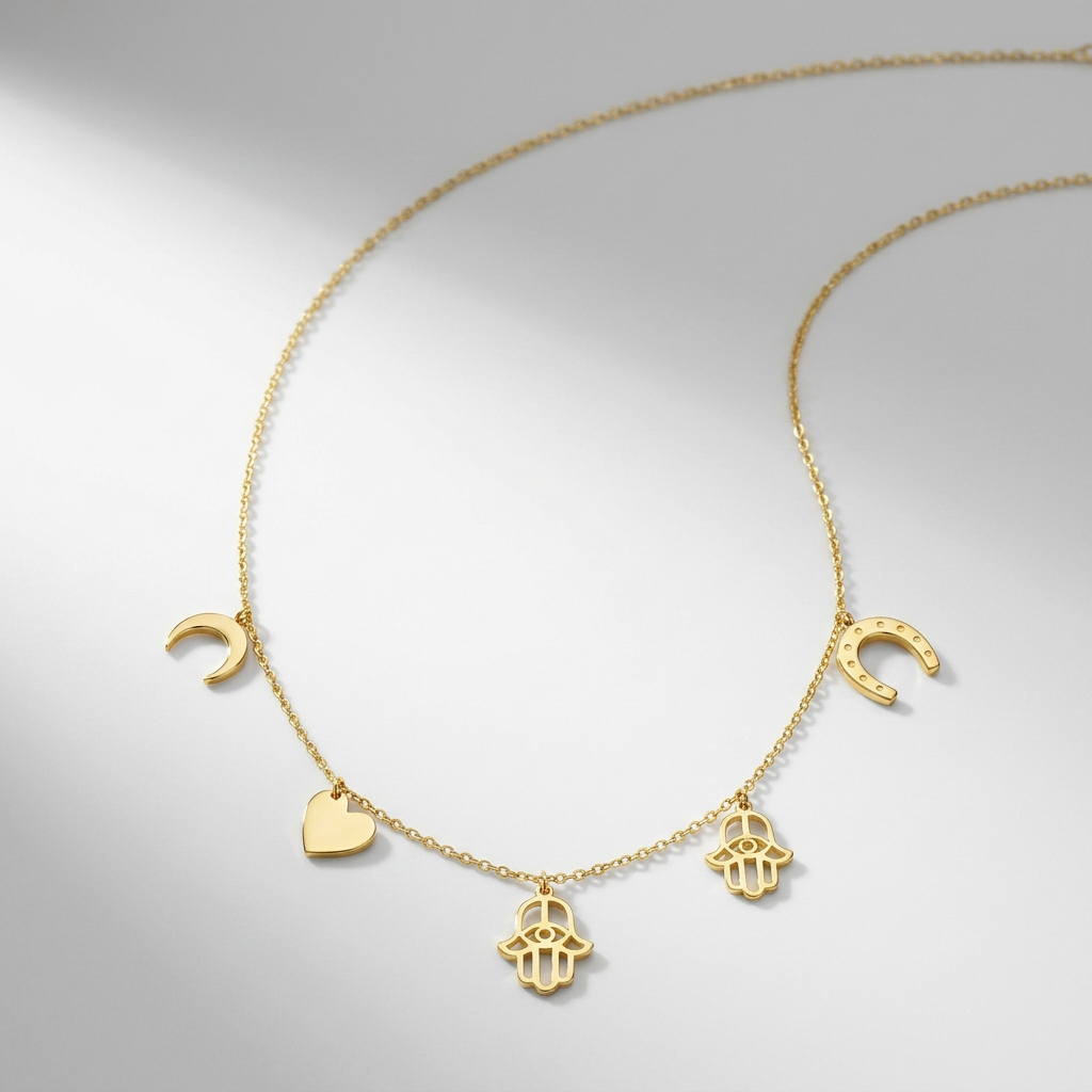 14k yellow gold necklace with polished charms, Avera Group, view 3