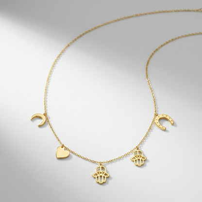 14k yellow gold necklace with polished charms, Avera Group, view 3