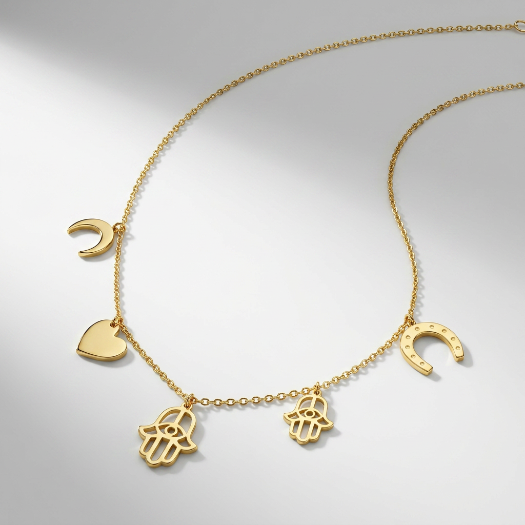 14k yellow gold necklace with polished charms, Avera Group, view 4
