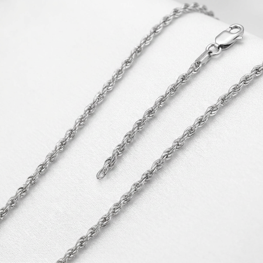 14k white gold light rope chain, 1.5mm, Avera Group, view 2