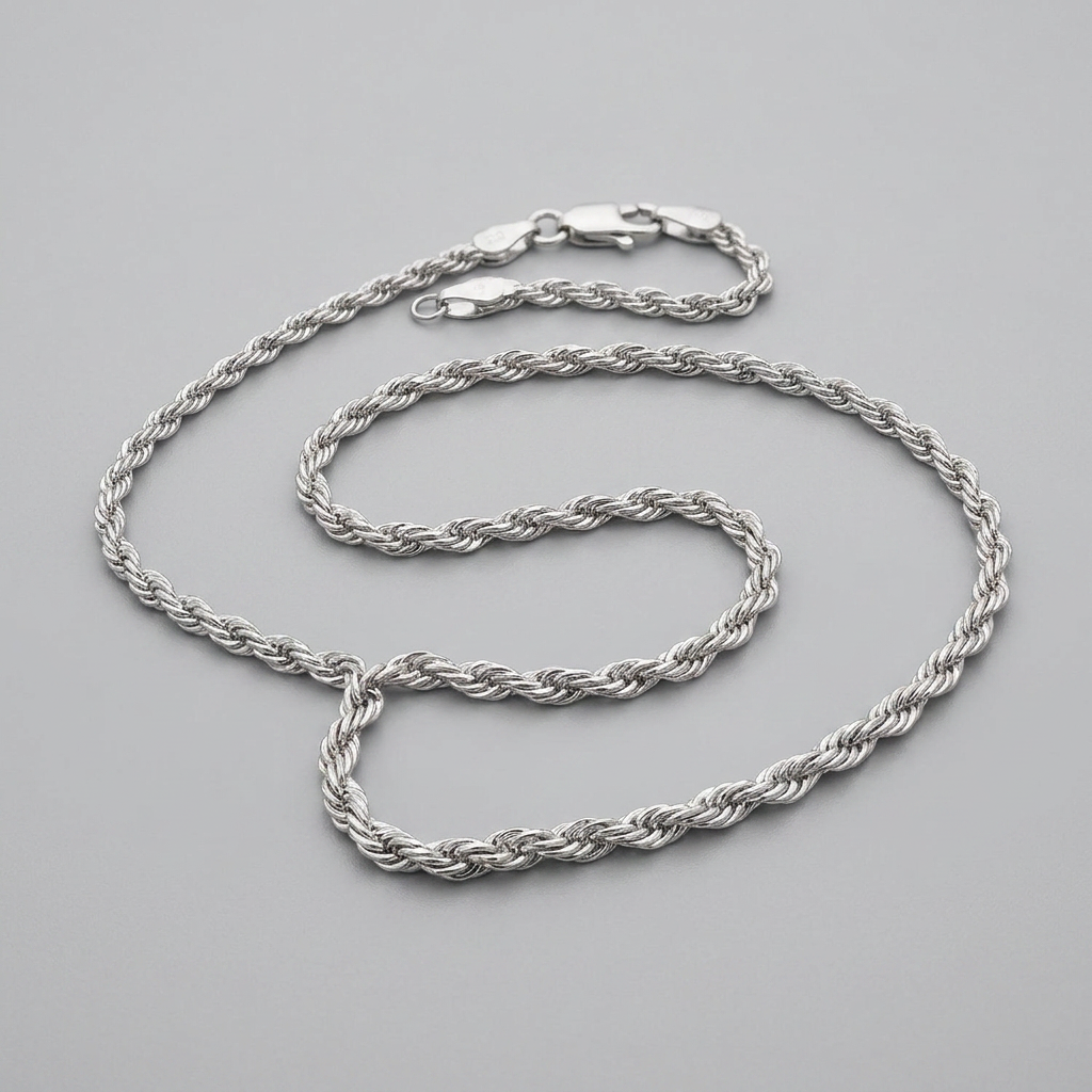 14k white gold light rope chain, 1.5mm, Avera Group, view 3