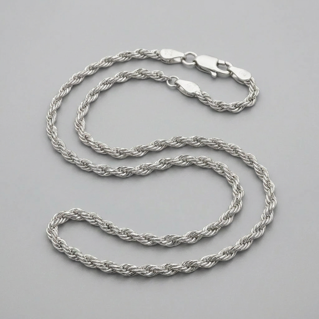 14k white gold light rope chain, 1.5mm, Avera Group, view 5