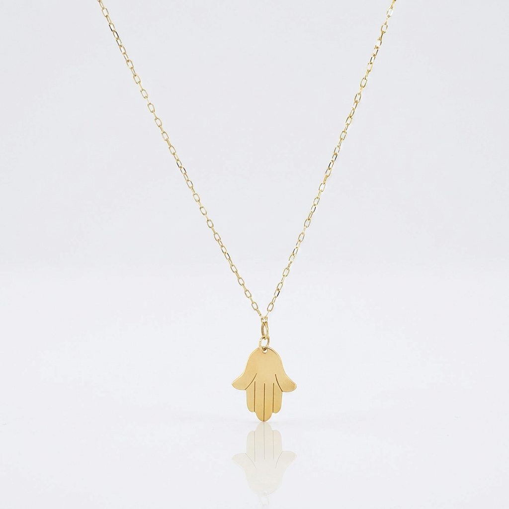 14k yellow gold Hand of Hamsa necklace by Avera Group, view 2