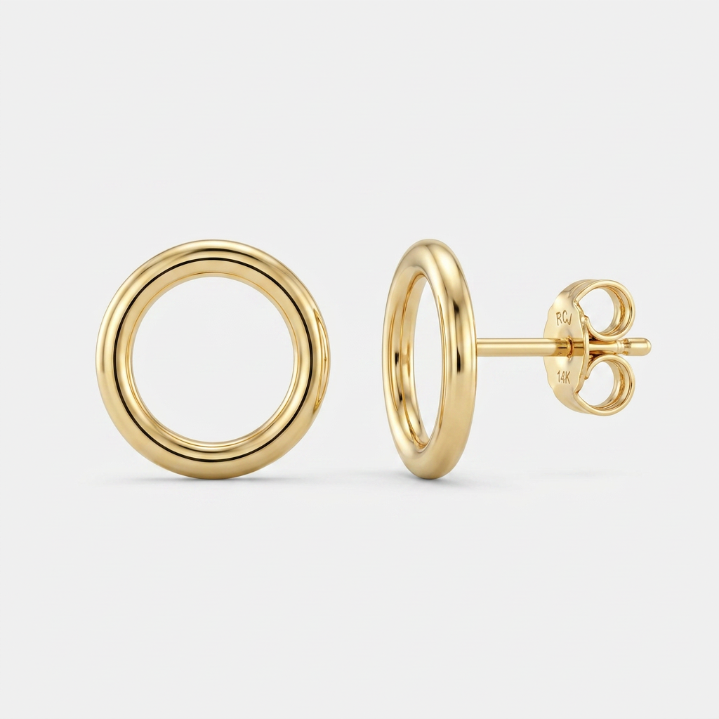 Open Circle Post Earrings in 14k Yellow Gold by Avera Group