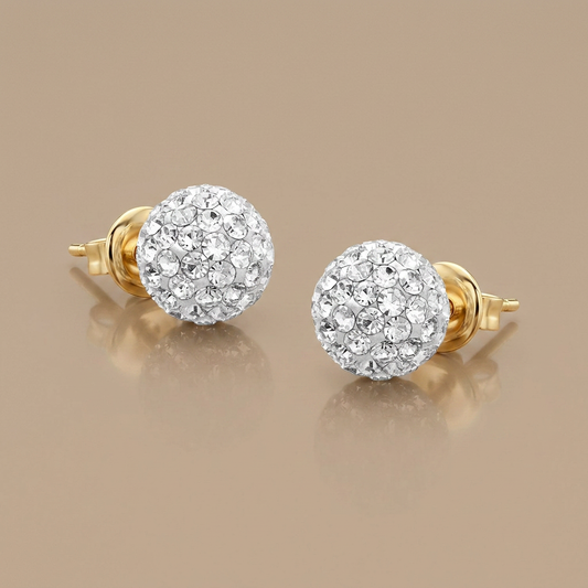 14k yellow gold white crystal ball stud earrings, Avera Group, view 2