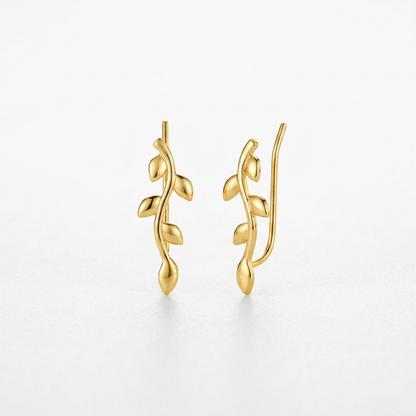 Leafy Branch Motif Climber Earrings in 14k Yellow Gold by Avera Group