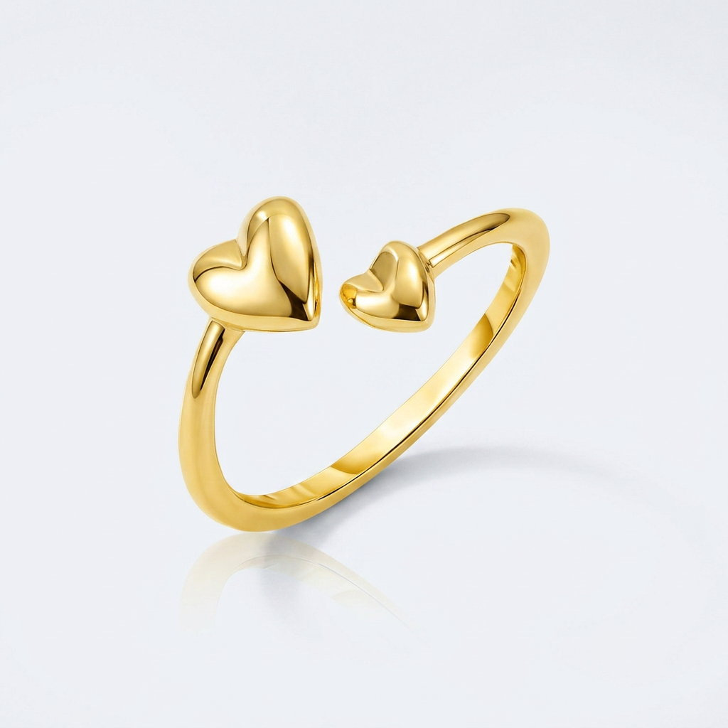 14k yellow gold bypass style toe ring with polished hearts, Avera Group, view 2