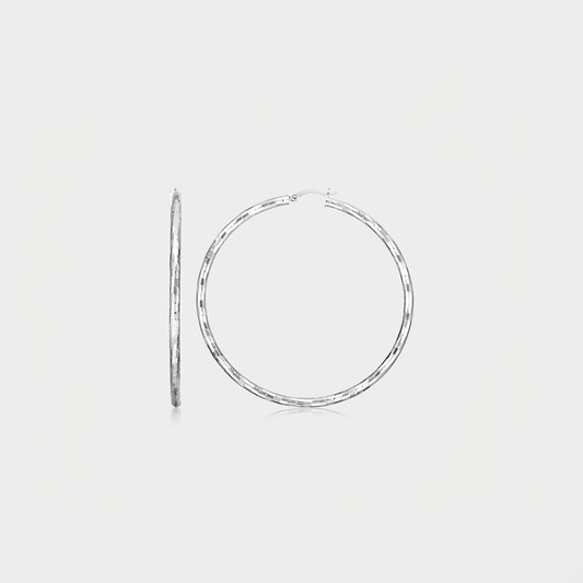 Sterling Silver Large Hoop Earring with Hammered Texture by Avera Group