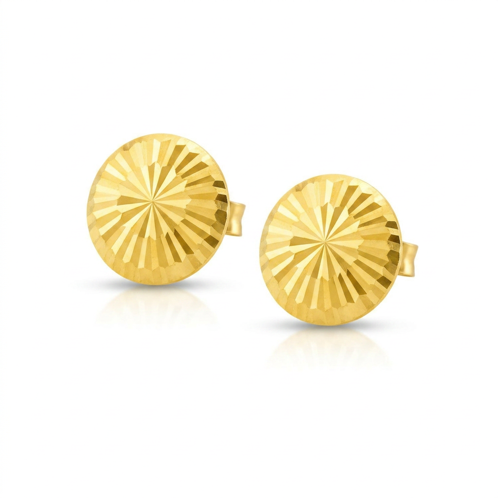 14k yellow gold diamond-cut flat stud earrings, Avera Group, view 2