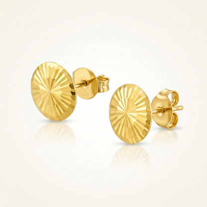 14k yellow gold diamond-cut flat stud earrings, Avera Group, view 4