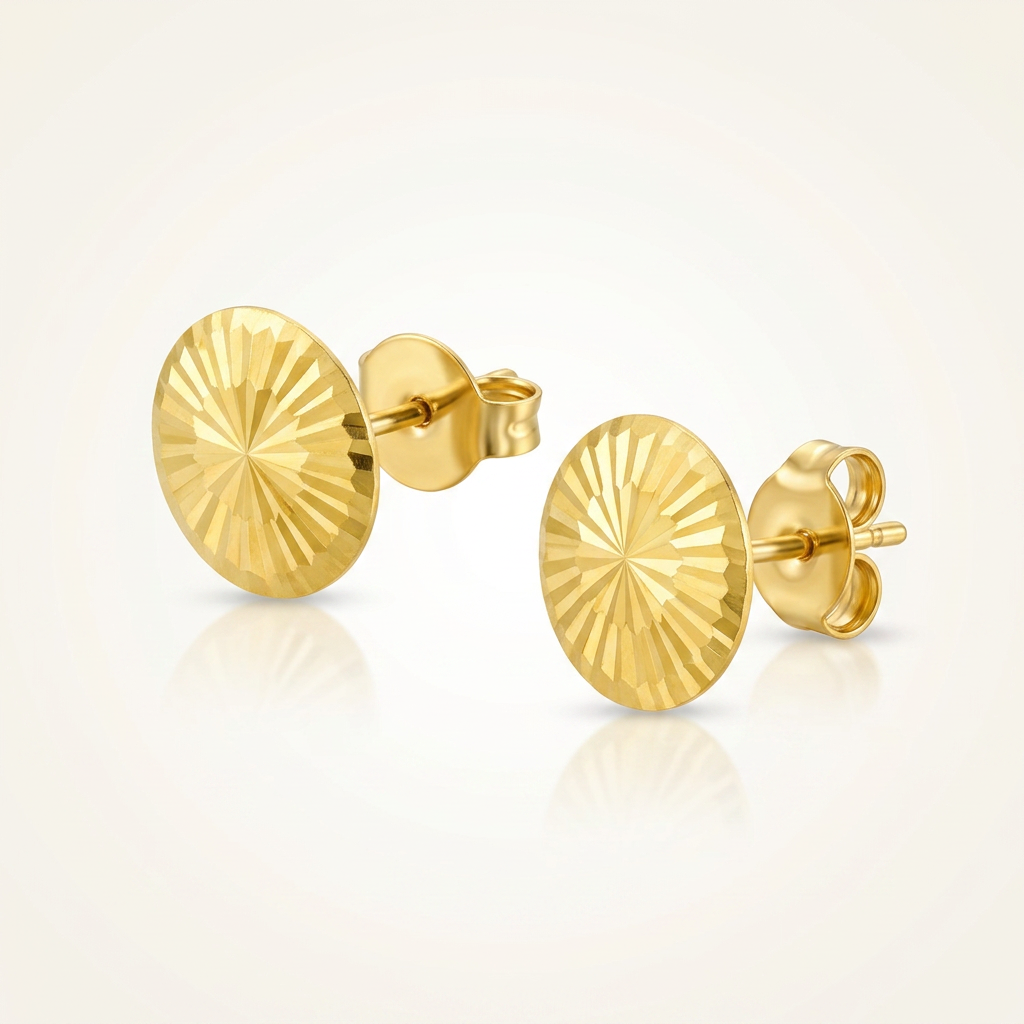 14k yellow gold diamond-cut flat stud earrings, Avera Group, view 3