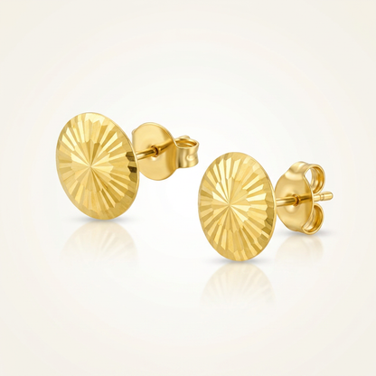 14k yellow gold diamond-cut flat stud earrings, Avera Group, view 3
