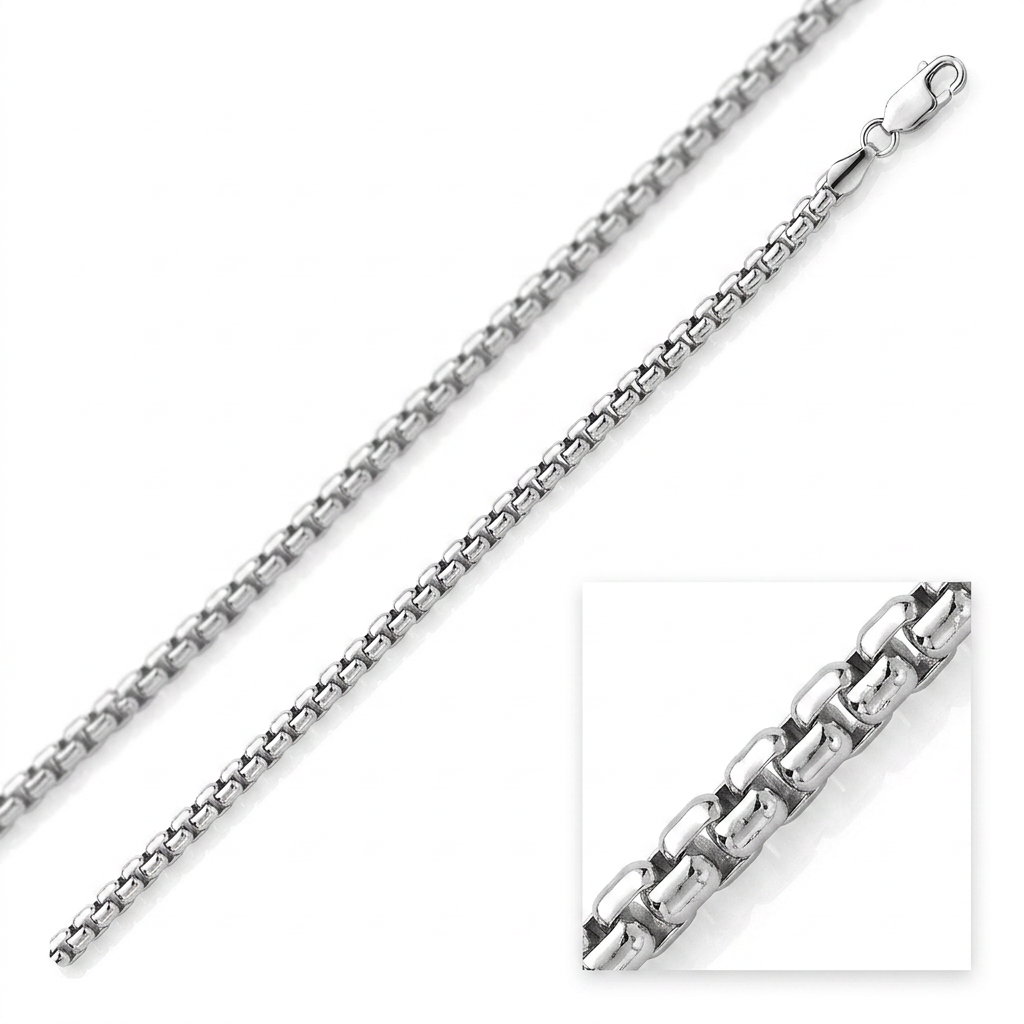 4.4 mm rhodium plated sterling silver round box chain, Avera Group, view 2