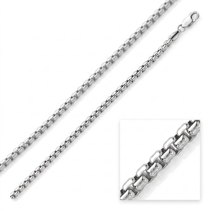 4.4 mm rhodium plated sterling silver round box chain, Avera Group, view 2